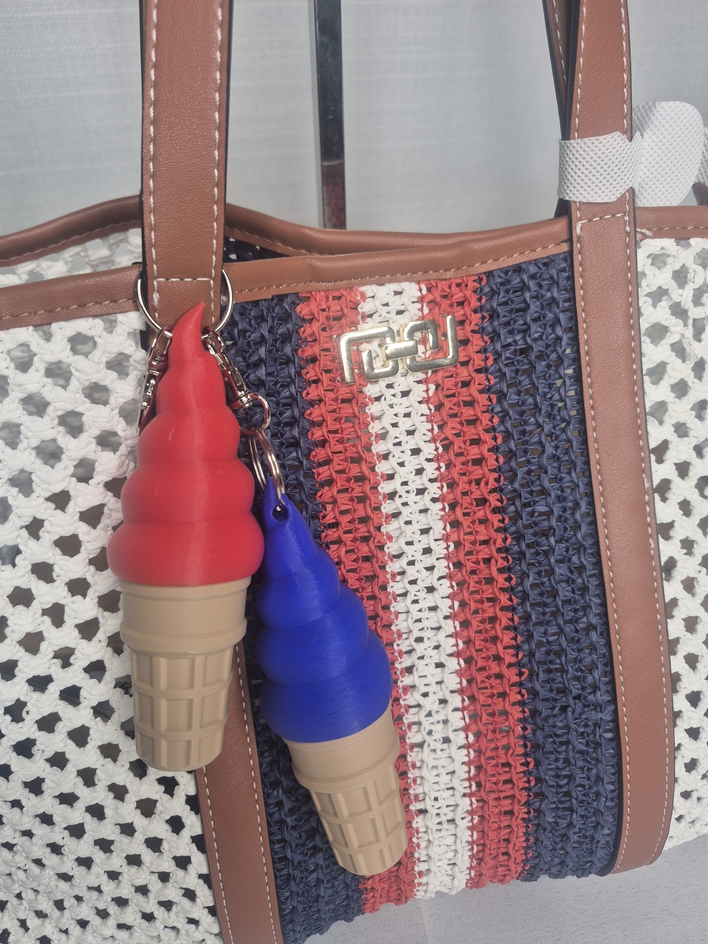 Aldo Woven Straw Tote with Red-White-Blue Stripes and Brown Trim NWT - Picture 6 of 11